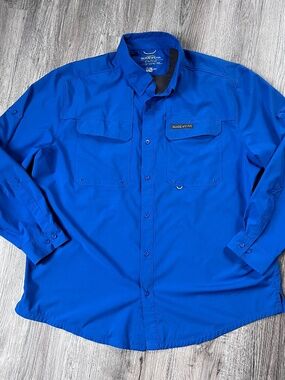 Cabela’s Guidewear Mens Fishing Shirt blue Long Sleeve Vented UPF 40 XL Reg Fit
